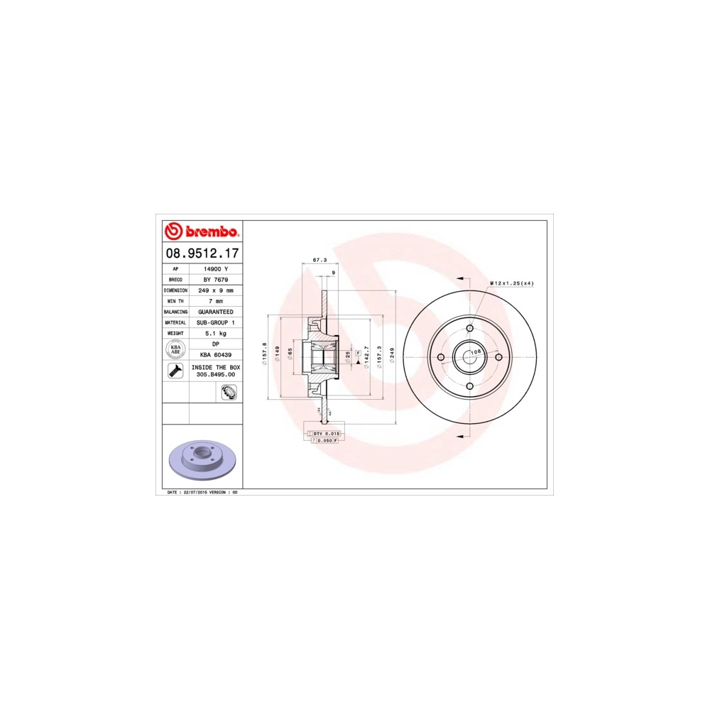 BREMBO BEARING DISC LINE Bremsscheibe 08.9512.17