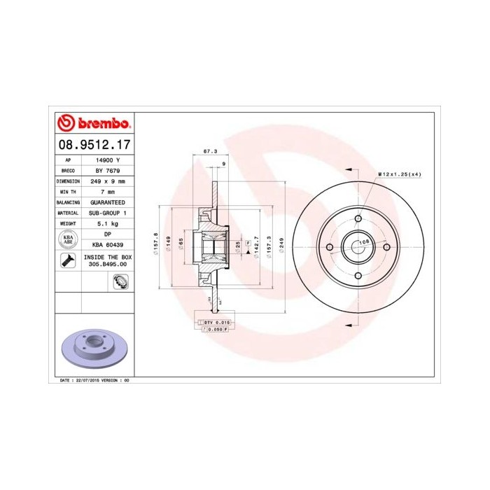 BREMBO BEARING DISC LINE Bremsscheibe 08.9512.17