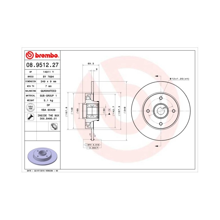 BREMBO BEARING DISC LINE Bremsscheibe 08.9512.27