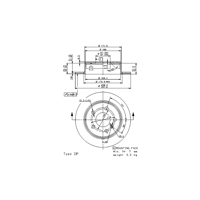 BREMBO COATED DISC LINE Bremsscheibe 08.9580.11 Mercedes