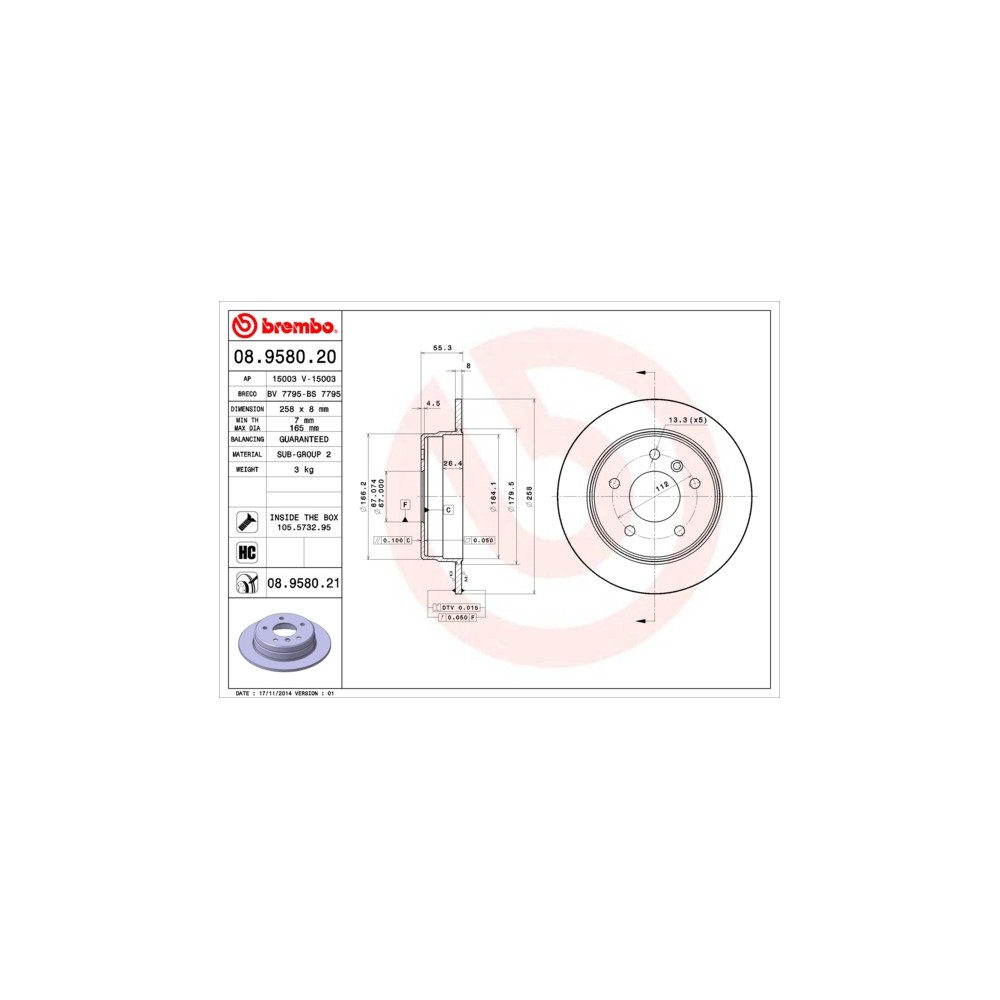 BREMBO Bremsscheibe 08.9580.20
