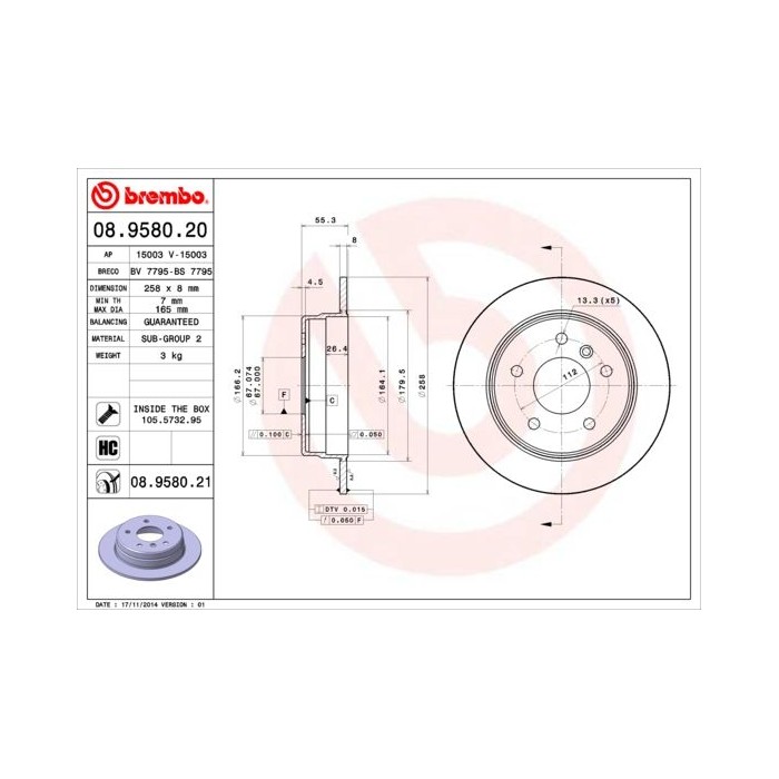 BREMBO Bremsscheibe 08.9580.20
