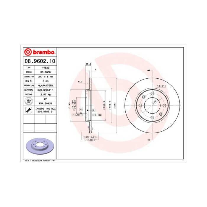 BREMBO Bremsscheibe 08.9602.10