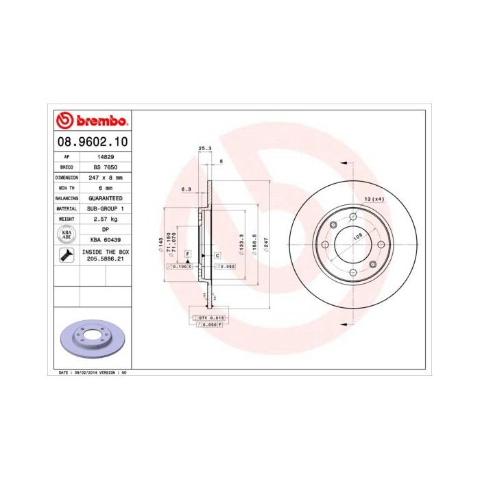 BREMBO Bremsscheibe 08.9602.10