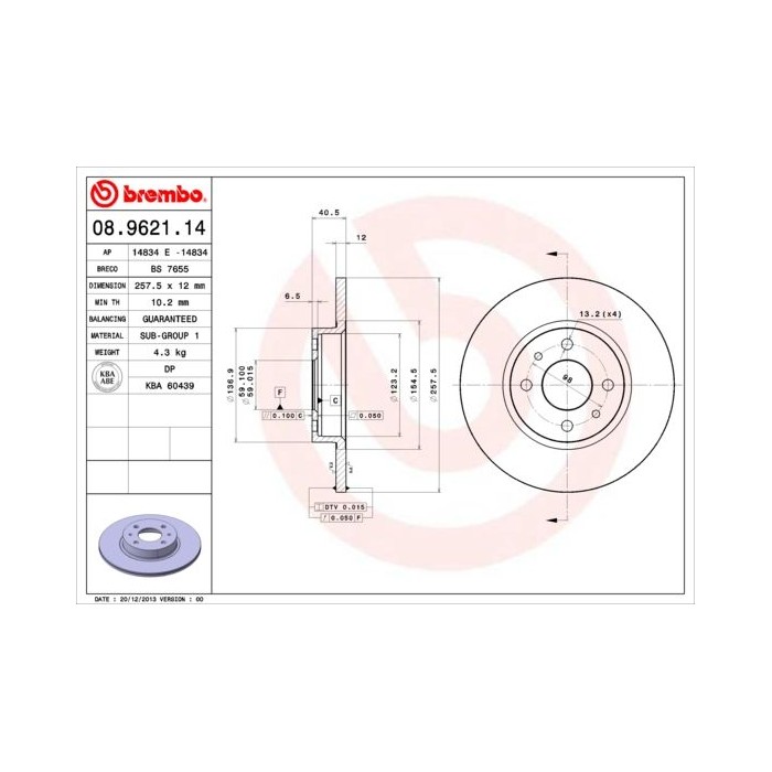 BREMBO Bremsscheibe 08.9621.14 Alfa, Fiat, Lancia