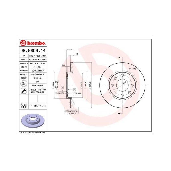 BREMBO Bremsscheibe 08.9606.14