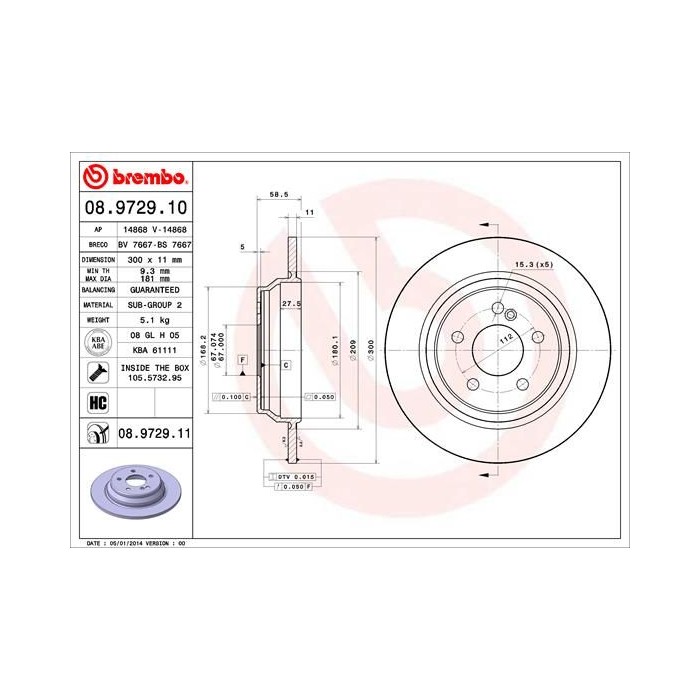 BREMBO COATED DISC LINE Bremsscheibe 08.9729.11