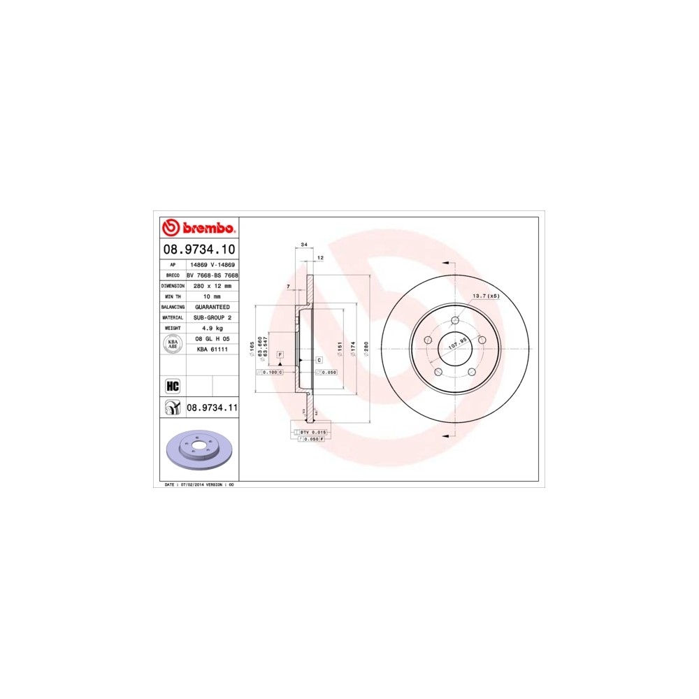 BREMBO COATED DISC LINE Bremsscheibe 08.9734.11