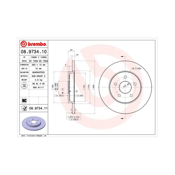 BREMBO COATED DISC LINE Bremsscheibe 08.9734.11