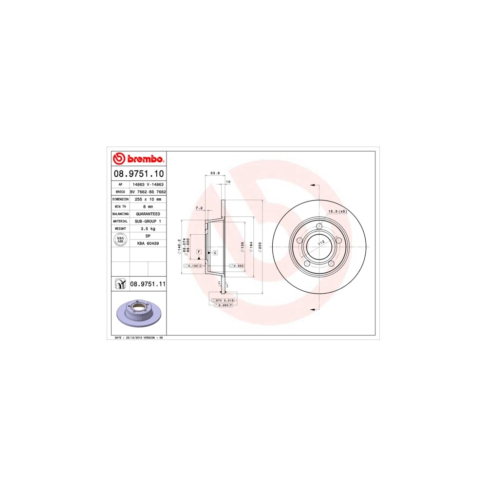 BREMBO COATED DISC LINE Bremsscheibe 08.9751.11