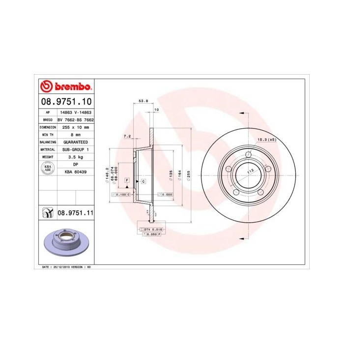 BREMBO COATED DISC LINE Bremsscheibe 08.9751.11