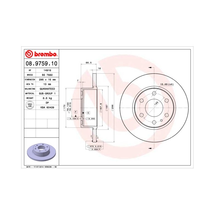 BREMBO Bremsscheibe 08.9759.10