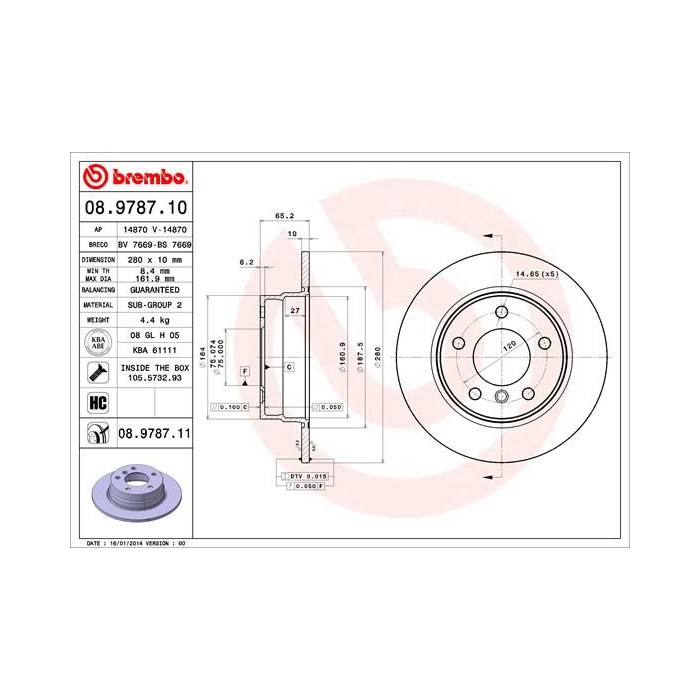 BREMBO COATED DISC LINE Bremsscheibe 08.9787.11