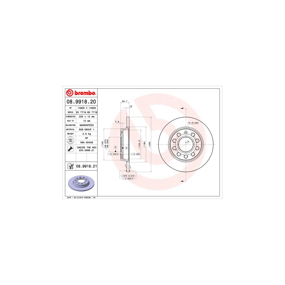 BREMBO COATED DISC LINE Bremsscheibe 08.9918.21