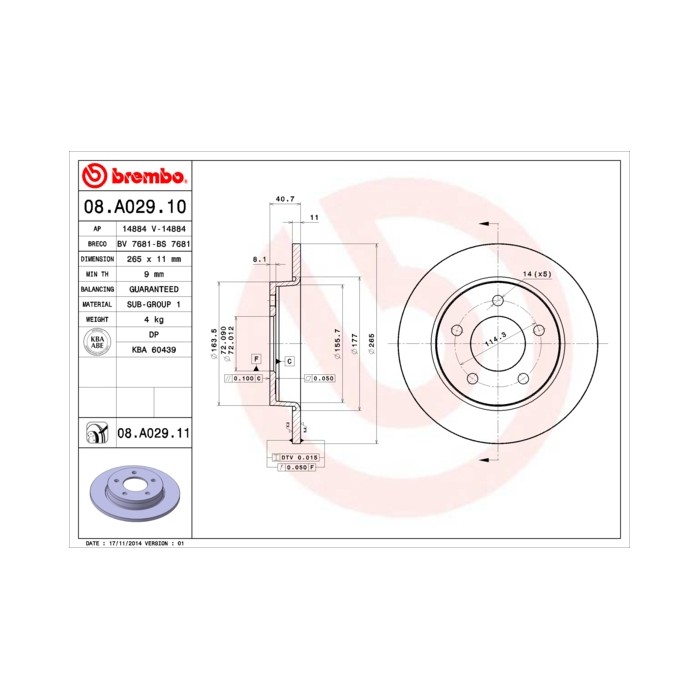 BREMBO Bremsscheibe 08.A029.10