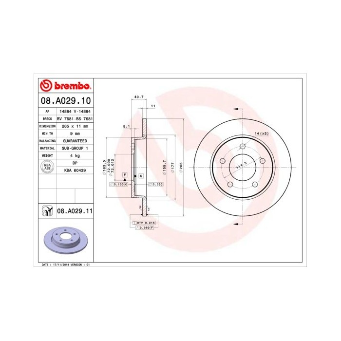 BREMBO COATED DISC LINE Bremsscheibe 08.A029.11