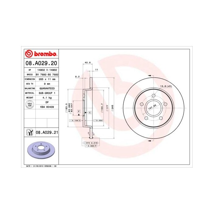 BREMBO Bremsscheibe 08.A029.20 Ford