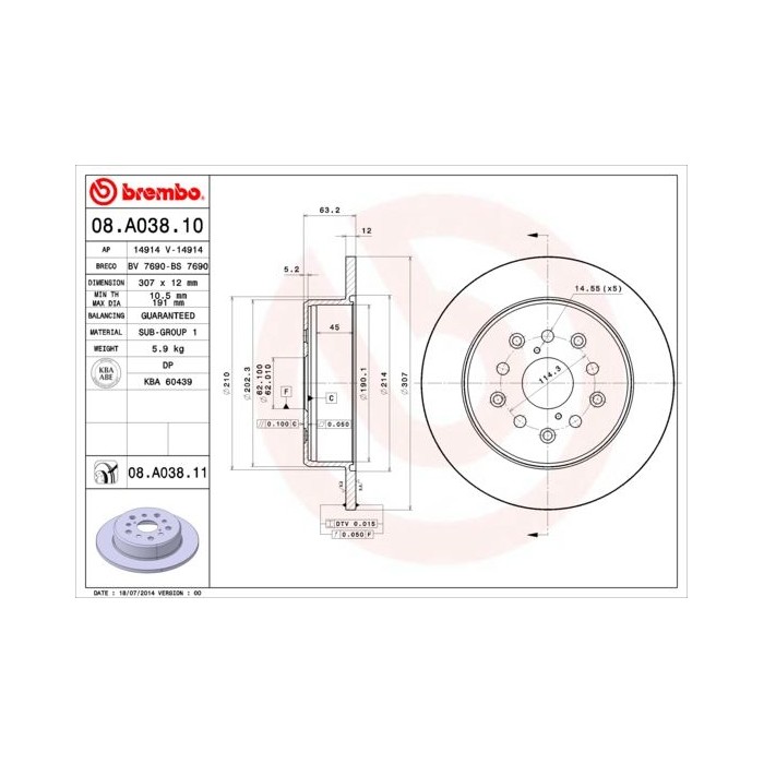 BREMBO COATED DISC LINE Bremsscheibe 08.A038.11