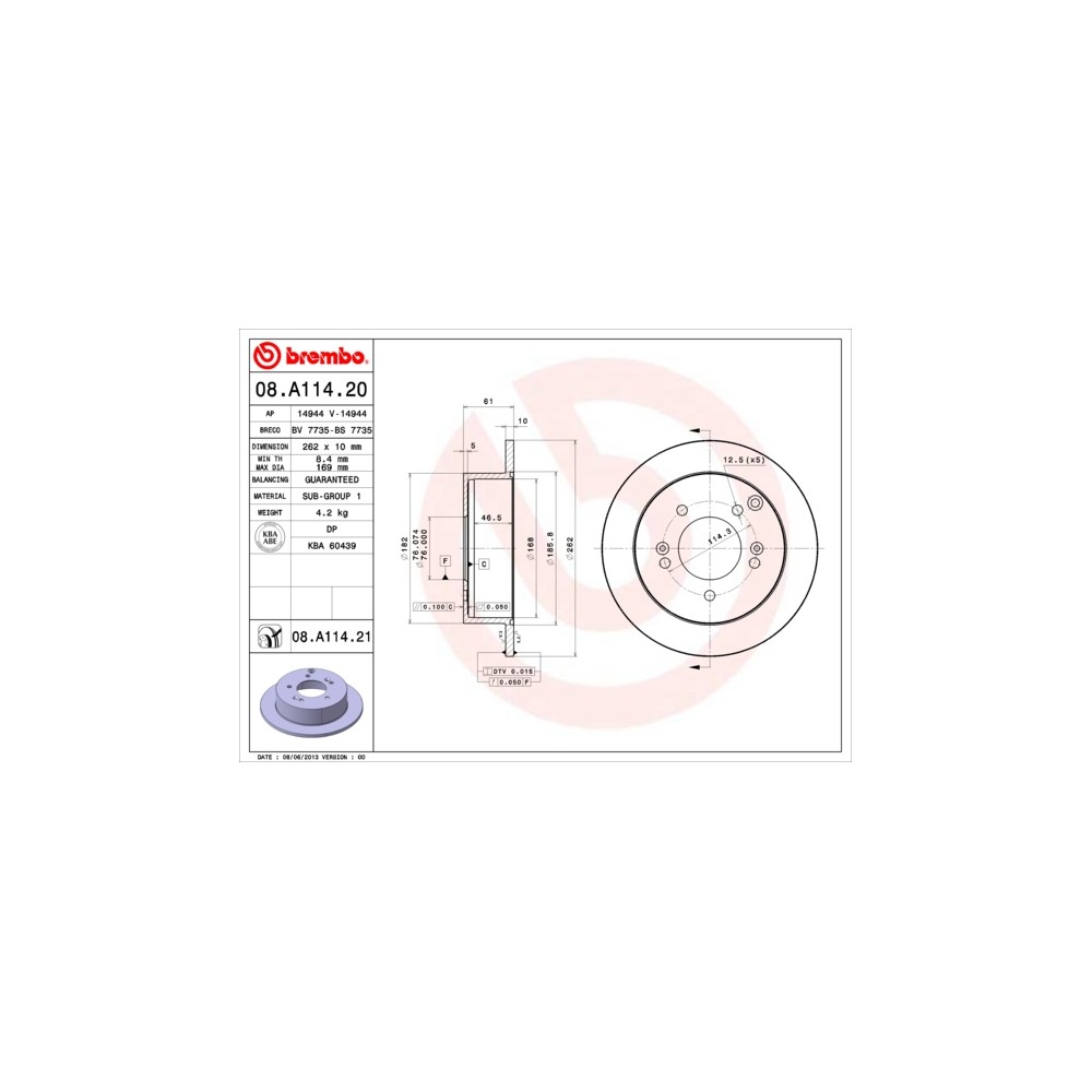BREMBO COATED DISC LINE Bremsscheibe 08.A114.21