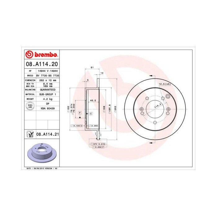 BREMBO COATED DISC LINE Bremsscheibe 08.A114.21