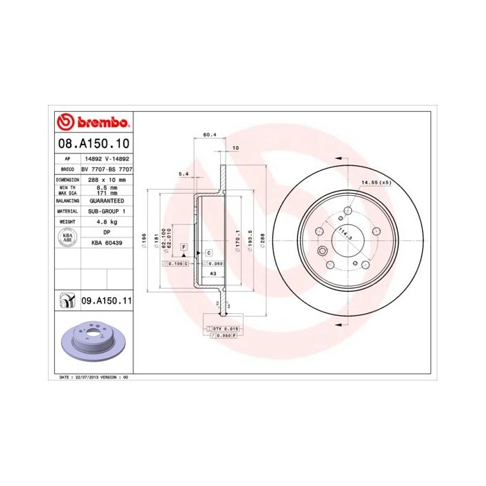 BREMBO Bremsscheibe 08.A150.10
