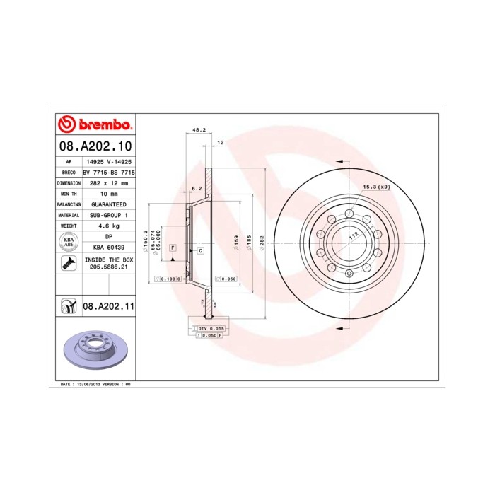BREMBO COATED DISC LINE Bremsscheibe 08.A202.11