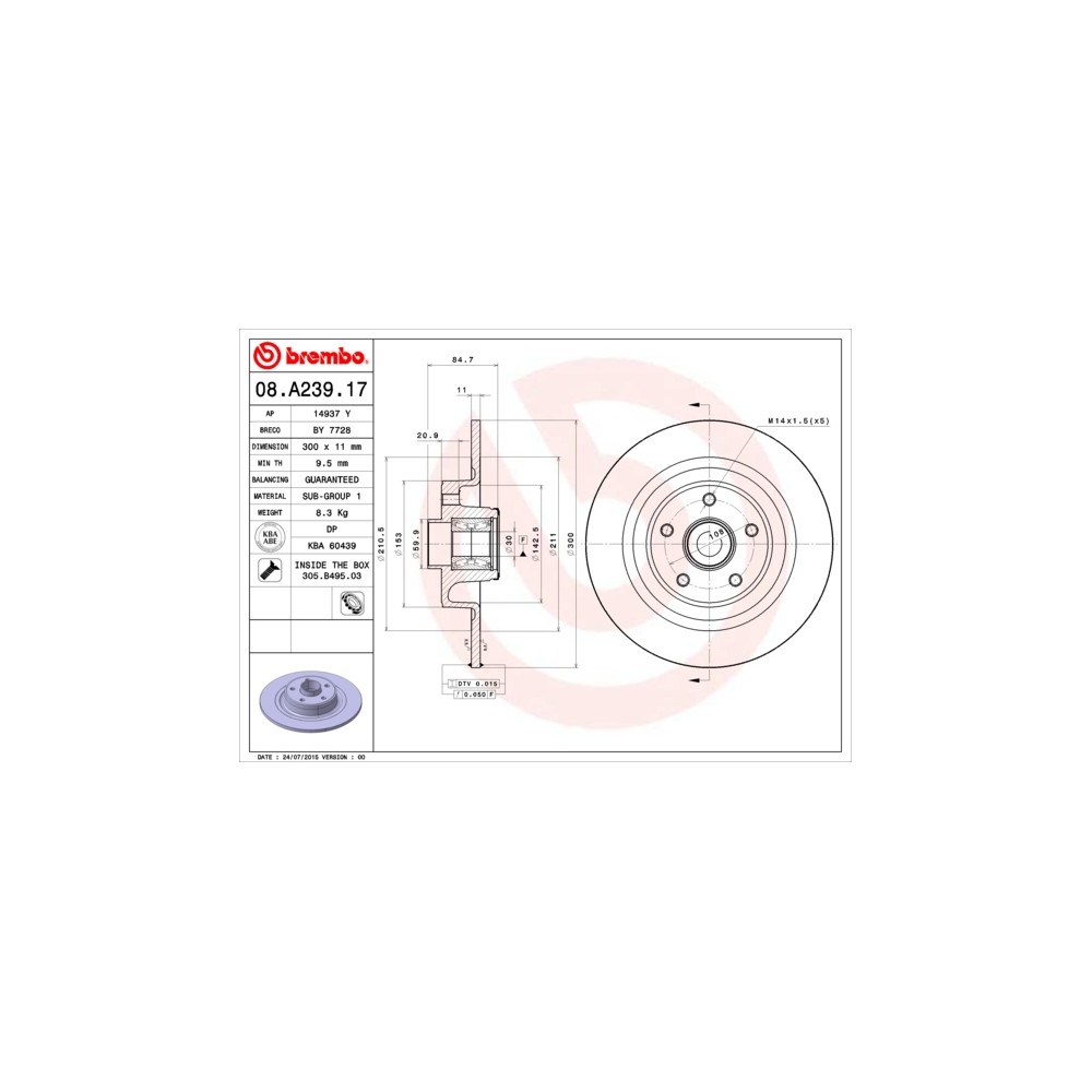BREMBO BEARING DISC LINE Bremsscheibe 08.A239.17