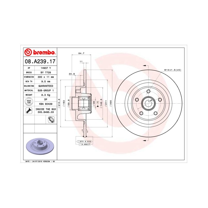 BREMBO BEARING DISC LINE Bremsscheibe 08.A239.17
