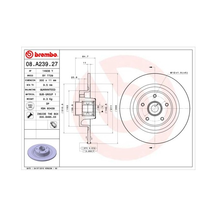 BREMBO BEARING DISC LINE Bremsscheibe 08.A239.27