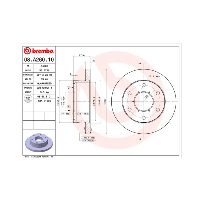 BREMBO Bremsscheibe 08.A260.10