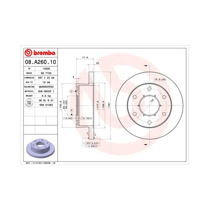 BREMBO Bremsscheibe 08.A260.10