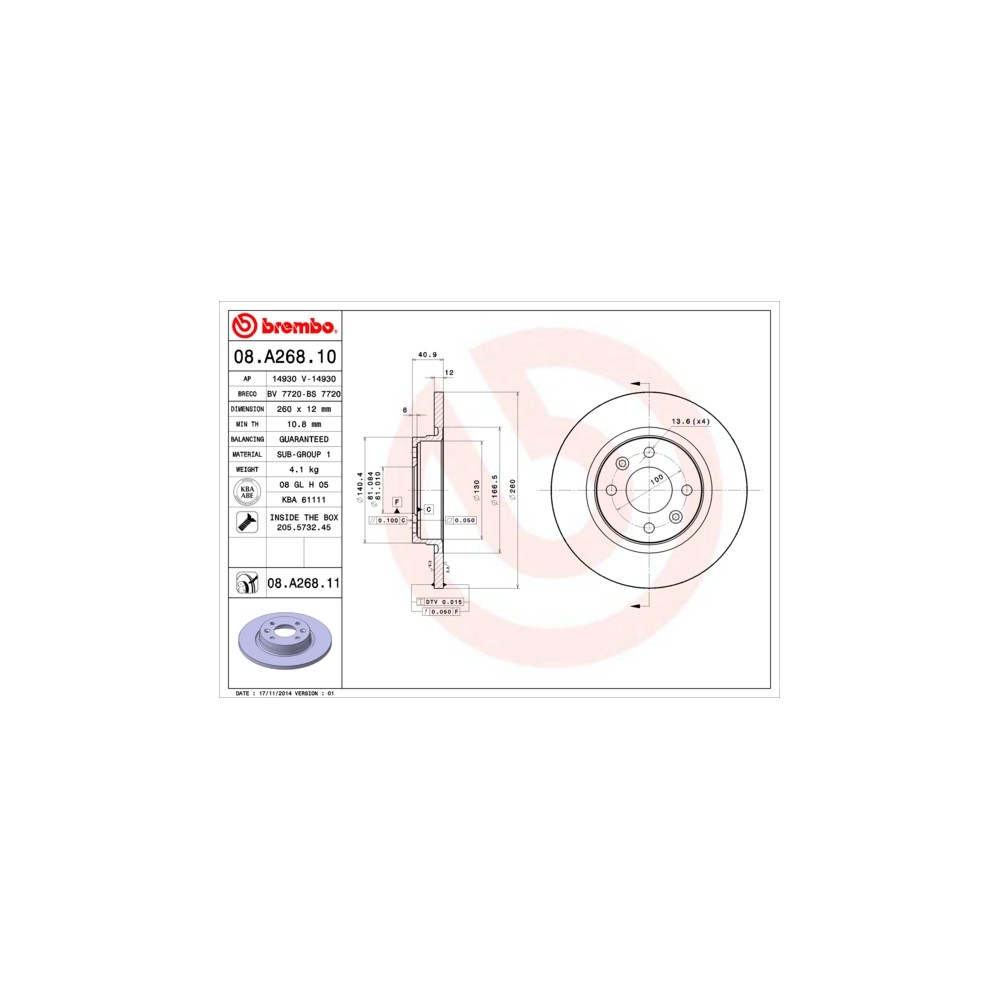 BREMBO Bremsscheibe 08.A268.10