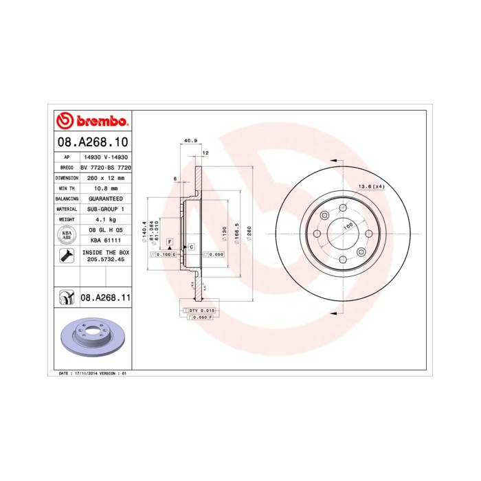 BREMBO COATED DISC LINE Bremsscheibe 08.A268.11