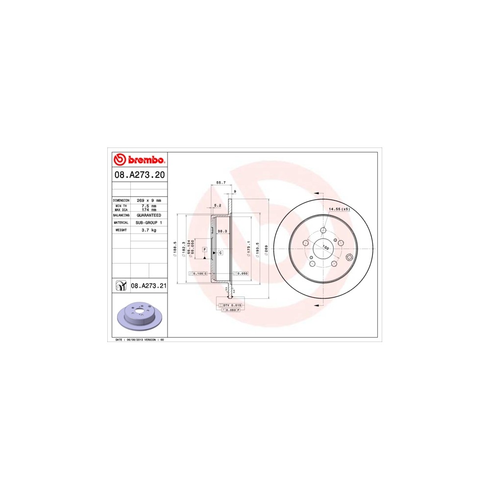 BREMBO COATED DISC LINE Bremsscheibe 08.A273.21