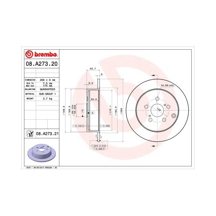 BREMBO COATED DISC LINE Bremsscheibe 08.A273.21
