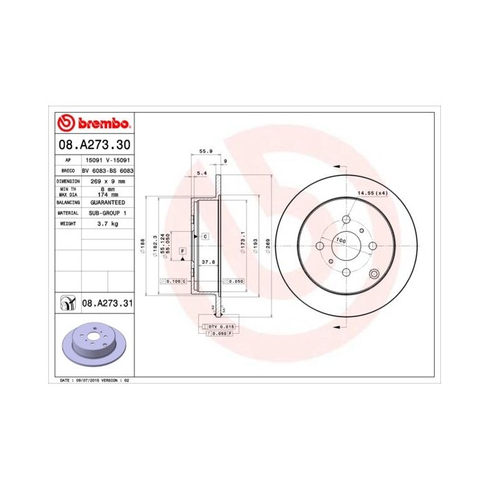 BREMBO COATED DISC LINE Bremsscheibe 08.A273.31