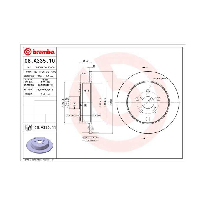 BREMBO Bremsscheibe 08.A335.10