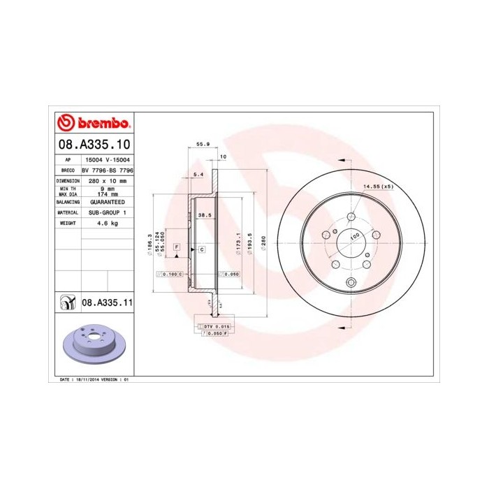 BREMBO Bremsscheibe 08.A335.10