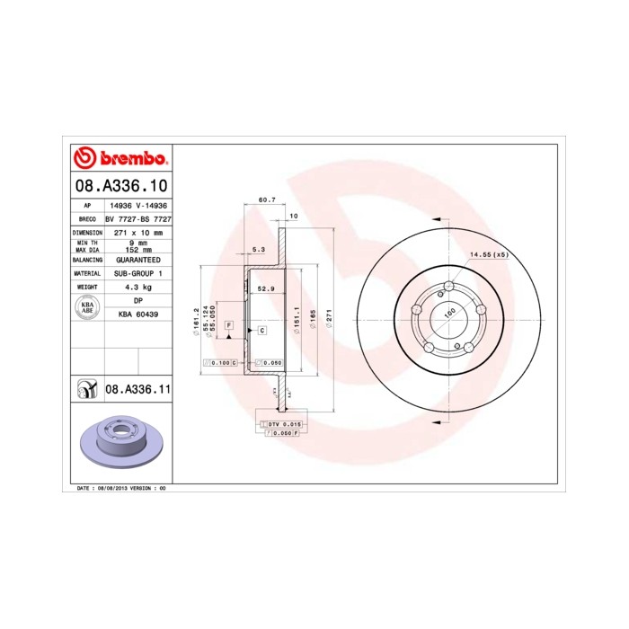 BREMBO Bremsscheibe 08.A336.10