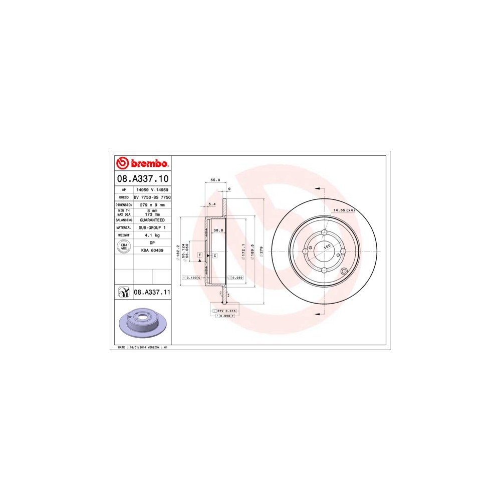 BREMBO COATED DISC LINE Bremsscheibe 08.A337.11