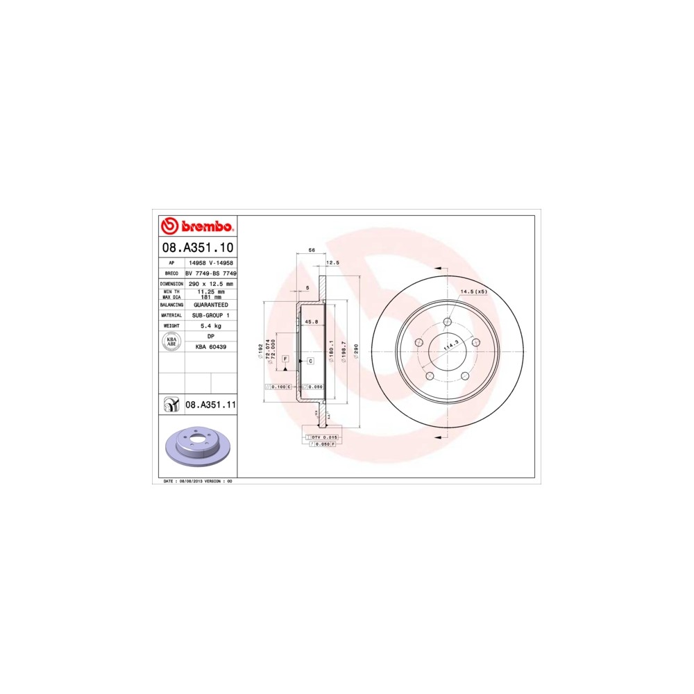 BREMBO COATED DISC LINE Bremsscheibe 08.A351.11