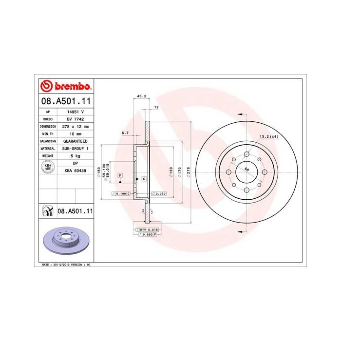 BREMBO COATED DISC LINE Bremsscheibe 08.A501.11