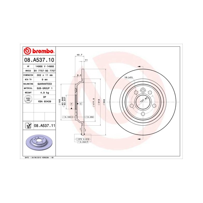 BREMBO COATED DISC LINE Bremsscheibe 08.A537.11
