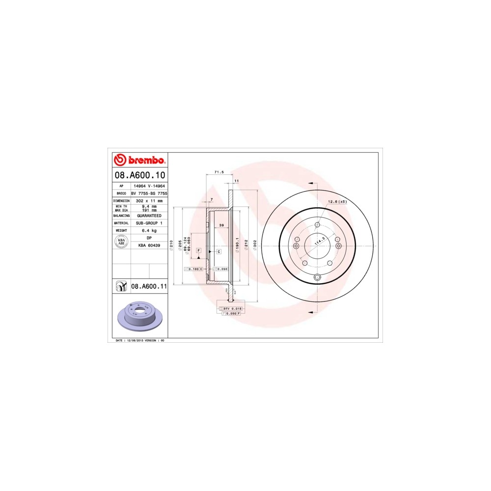BREMBO Bremsscheibe 08.A600.10