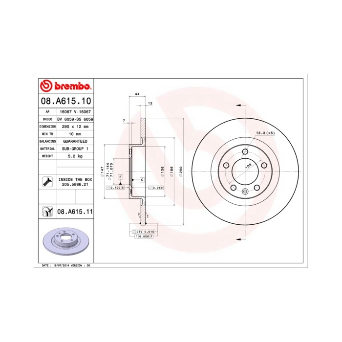 BREMBO COATED DISC LINE Bremsscheibe 08.A615.11