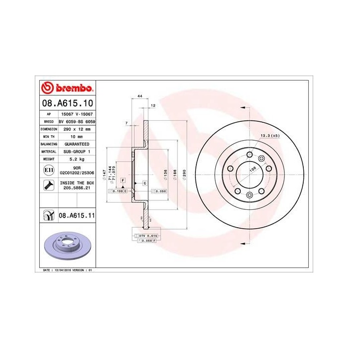 BREMBO COATED DISC LINE Bremsscheibe 08.A615.11