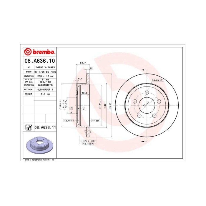 BREMBO COATED DISC LINE Bremsscheibe 08.A636.11