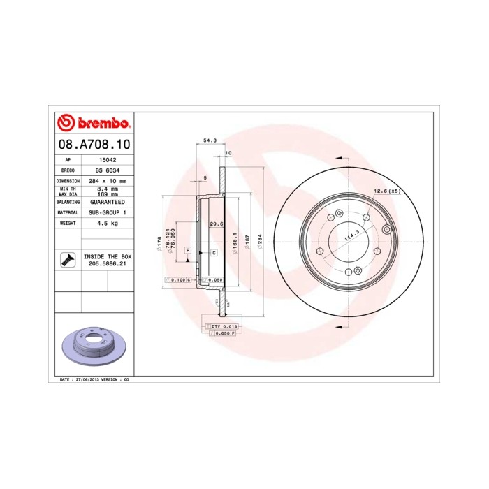 BREMBO Bremsscheibe 08.A708.10