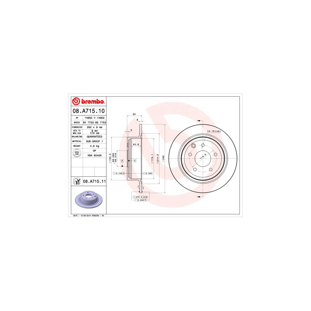 BREMBO COATED DISC LINE Bremsscheibe 08.A715.11