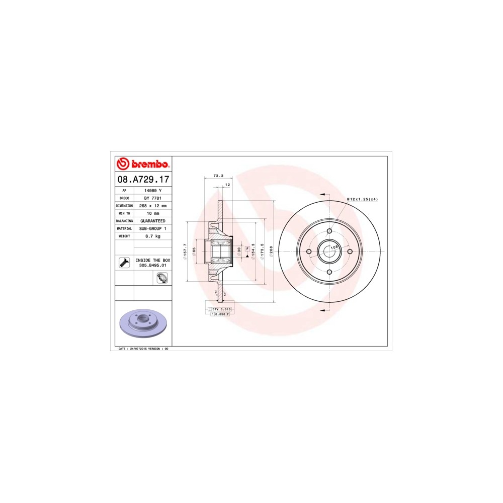 BREMBO BEARING DISC LINE Bremsscheibe 08.A729.17